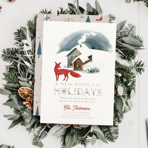 New Home House Fox Winterscape Christmas Holiday Card
