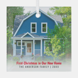 New Home House Photo First Christmas Glass Tree Decoration
