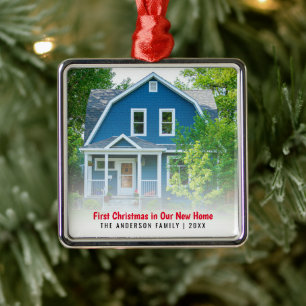 New Home House Photo First Christmas Metal Tree Decoration