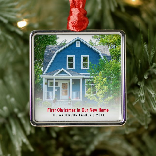 New Home House Photo First Christmas Metal Tree Decoration (Tree)