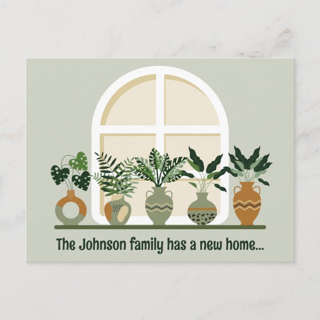 New Home House Plants Windowsill Change of Address Postcard (Front)