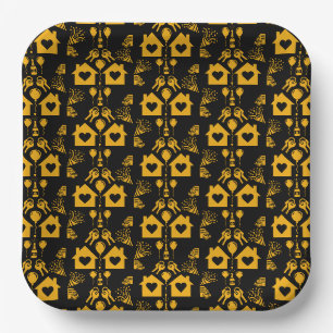 New Home Housewarming Yellow On Black Paper Plate