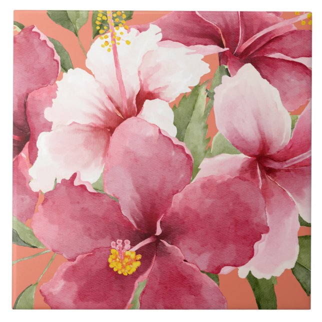 New home living elegant watercolor flowers pink tile (Front)