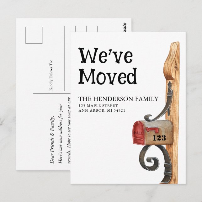 New Home Mailbox Moving Announcement Postcard (Front/Back)