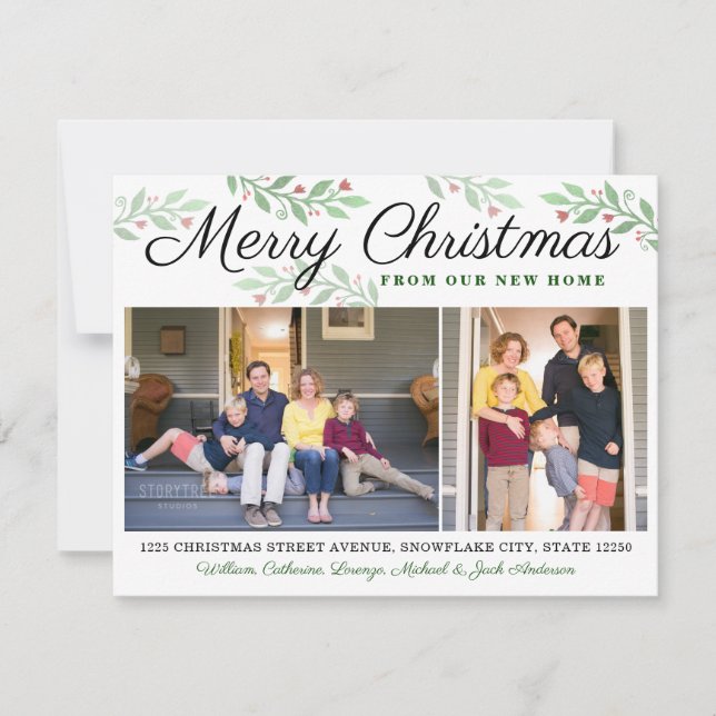 New Home Merry Christmas 2 Photo Holiday Moving Announcement (Front)