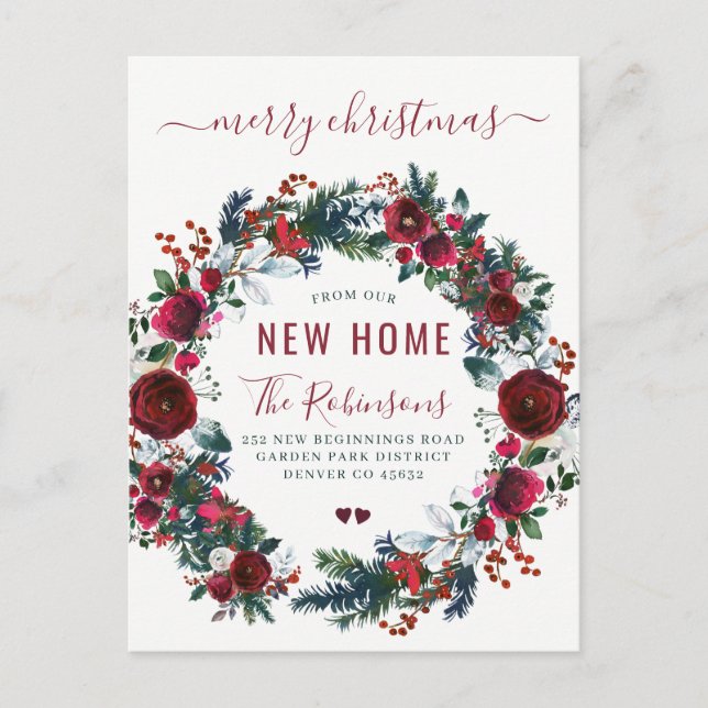 New home Merry Christmas holiday moving Announcement Postcard (Front)
