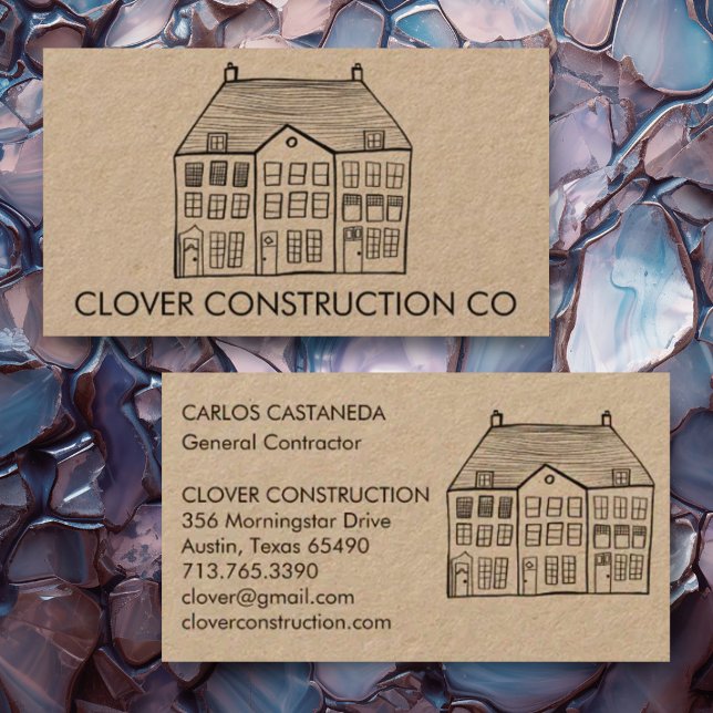 New Home Modern Construction Contractor Kraft Business Card (Custom business card with house line art drawing. Add your own text to this kraft card)