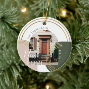 New Home Modern Geometric Arch Photo Ceramic Tree Decoration