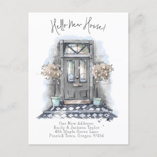 New Home - Modern New Address Watercolor Door Announcement Postcard