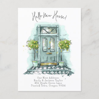 New Home - Modern New Address Watercolor Door Announcement Postcard