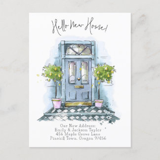 New Home - Modern New Address Watercolor Door Announcement Postcard