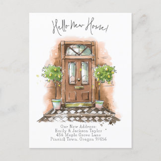 New Home - Modern New Address Watercolor Door Announcement Postcard
