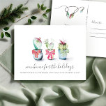 New Home Moving Announcement Christmas Cactus<br><div class="desc">A modern watercolor moving announcement card that lets friends and family know about your new home sweet home! This simple design features my original hand painted watercolor cactus with holiday bows and the words New Home for the Holidays in hand letter cursive writing style typography on a crisp white background....</div>