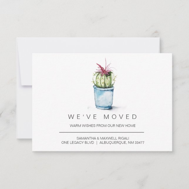 New Home Moving Announcement Watercolor Cactus (Front)