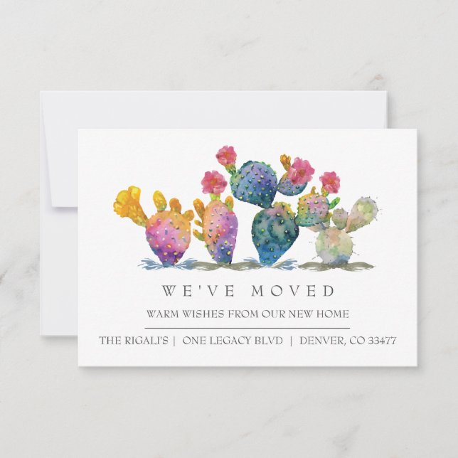 New Home Moving Announcement Watercolor Cactus (Front)