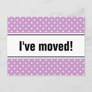 New home moving postcard lavender purple polkadots