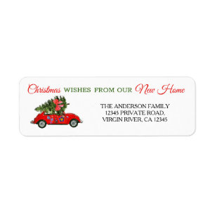 New home moving Red Christmas car with tree white