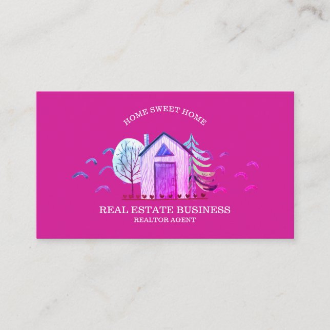 New Home mowing Real Estate Agent pink Business Card (Front)