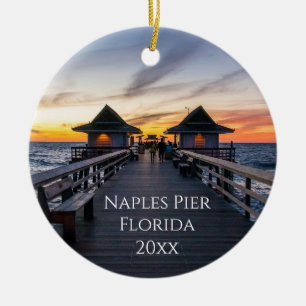 New Home Naples Pier Florida Sunset Photo Ceramic Tree Decoration