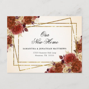 New Home New Address Fall Flowers Postcard