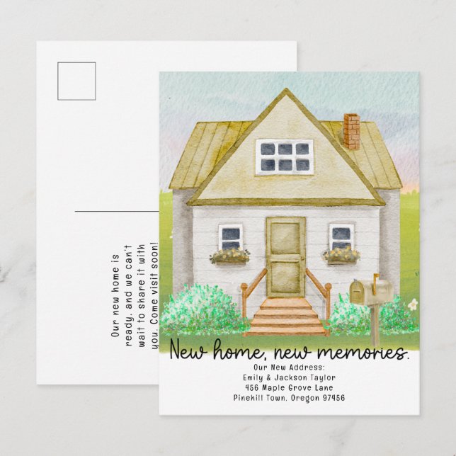 New Home - New Address Watercolor House Announcement Postcard (Front/Back)