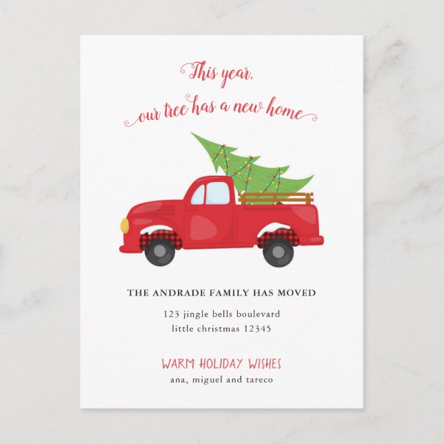 New Home Old Red Truck We've Moved Christmas Photo Announcement Postcard (Front)