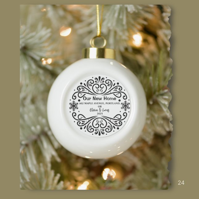 New Home Open House Housewarming snowflake  Ceramic Ball Christmas Ornament (New Home Open House Housewarming snowflake Ceramic Ball Christmas Ornament)