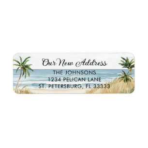New Home Palm Trees Beach Scene Return Address