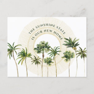 New Home Palm Trees Gold Sun Sunshine State Moving Announcement Postcard