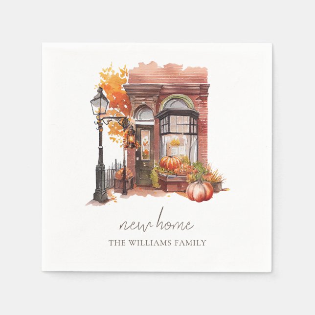 New Home Personalised Autumn Front Door Napkin (Front)