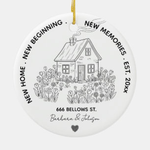 New Home Personalised Family Address & Year Ceramic Tree Decoration