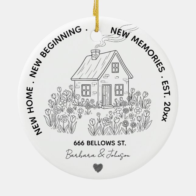 New Home Personalised Family Address & Year Ceramic Tree Decoration (Back)