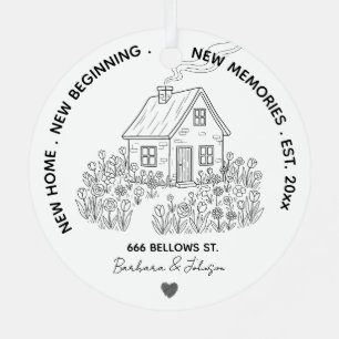 New Home Personalised Family Address & Year Metal Tree Decoration