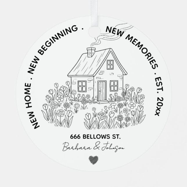 New Home Personalised Family Address & Year Metal Tree Decoration (Back)