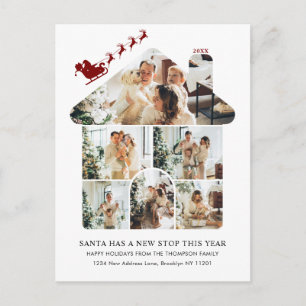 New Home Photo Collage Red Santa Sleigh Moving Holiday Postcard
