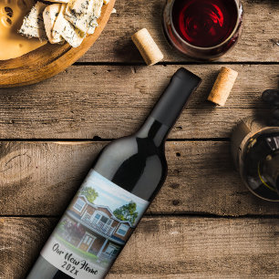 New Home Photo Handwritten Script Custom Modern Wine Label