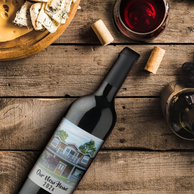 New Home Photo Handwritten Script Custom Modern  Wine Label (Creator Uploaded)