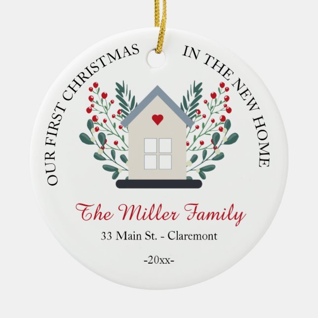 New Home Photo on back keepsake Christmas  Ceramic Tree Decoration (Front)