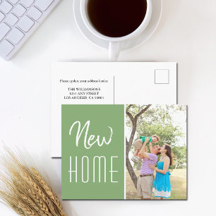 New Home Photo Sage Green Moving Announcement Postcard