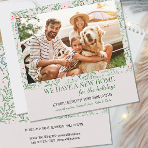 New Home Photo Winter Greenery Holiday Moving Announcement