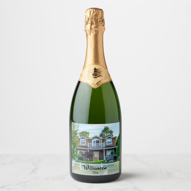 New Home Photo Year Housewarming Client Gift Sparkling Wine Label (Front)