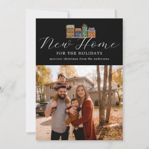 New Home Photocard With Drawing Of Buildings Holiday Card
