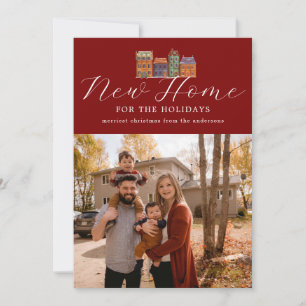 New Home Photocard With Drawing Of Buildings Holiday Card
