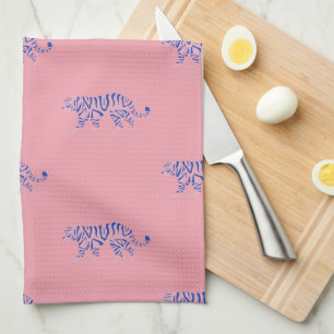 New Home Pink & Navy Tiger Pattern Tea Towel