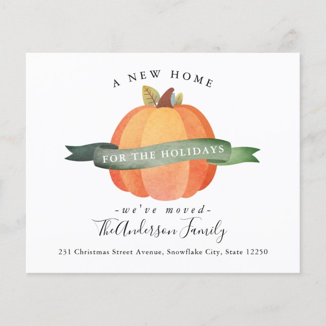 New Home Pumpkin Moved Holiday Moving Announcement (Front)
