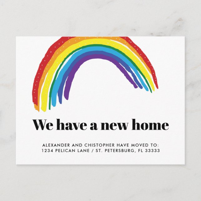 New Home Rainbow Gay Couple Moving Announcement Postcard (Front)