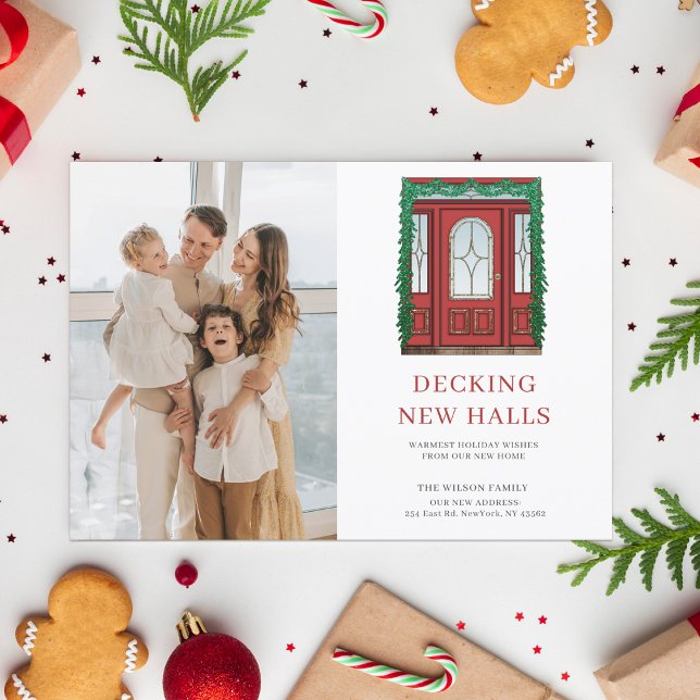 New Home Red Christmas Door Moving Photo Holiday Postcard (New Home Red Christmas Door Moving Photo Holiday PostCard)