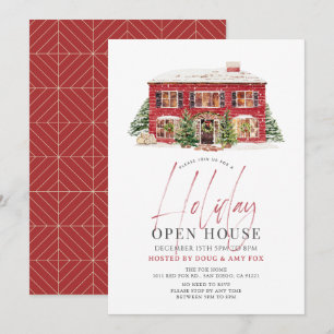 New Home Red House Christmas Holiday Open House Invitation