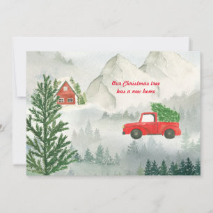 New Home Red Truck Watercolor Flat Holiday Card