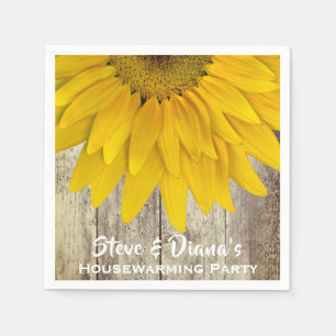 New Home Rustic Wood Sunflower Housewarming Party Napkin